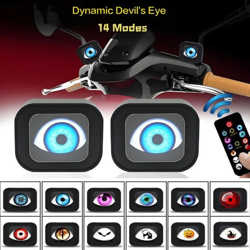 Motorcycle Light 14 Modes Adjustable Devil's Eye Decorative Lights 2Inch Dynamic Motorcycle Rear View Mirror light APP control