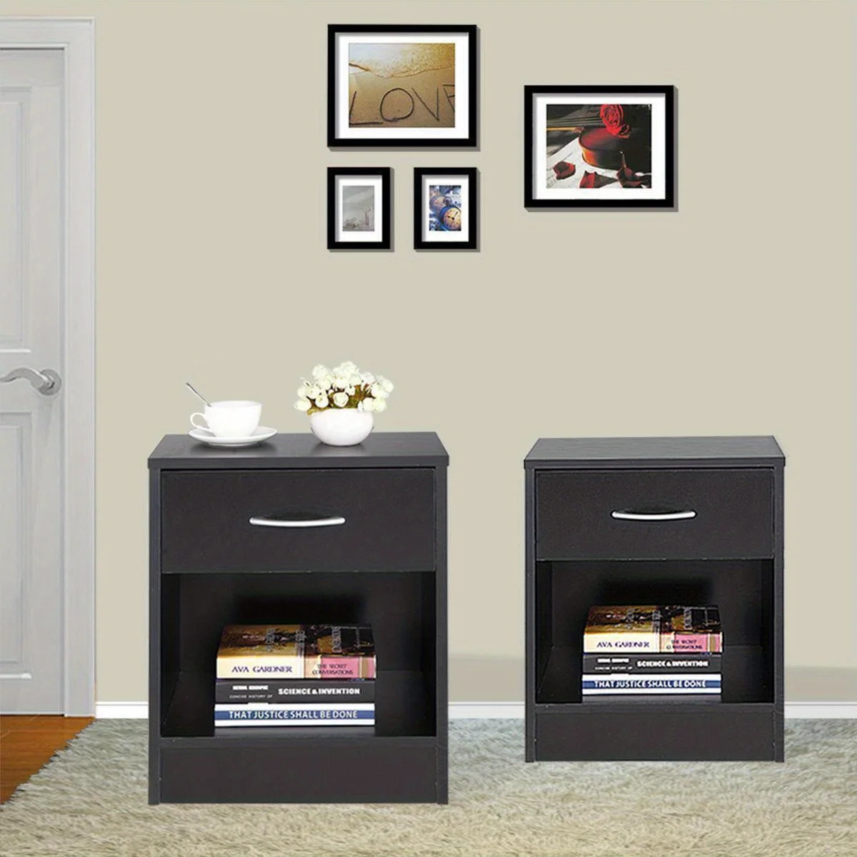 

Set of 2 Wood Bedside Table Nightstand with Storage Drawer Bedside End Table