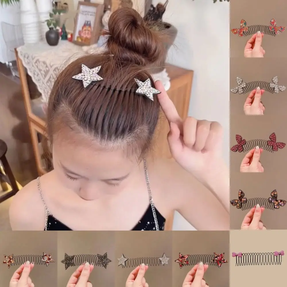 Fashion Rhinestone U Shape Hair Styling Comb Butterfly Star Invisible Extra Hair Holder Teeth Hair Wear Spring Hair Comb Daily