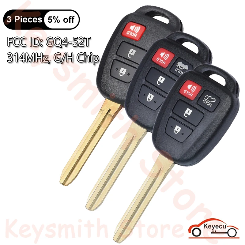 

KEYECU 3 4 Button 314MHz G H Chip for Toyota RAV4 Highlander Sequoia Tundra Tacoma 2013-2021 Auto Remote Control Key Fob GQ4-52T