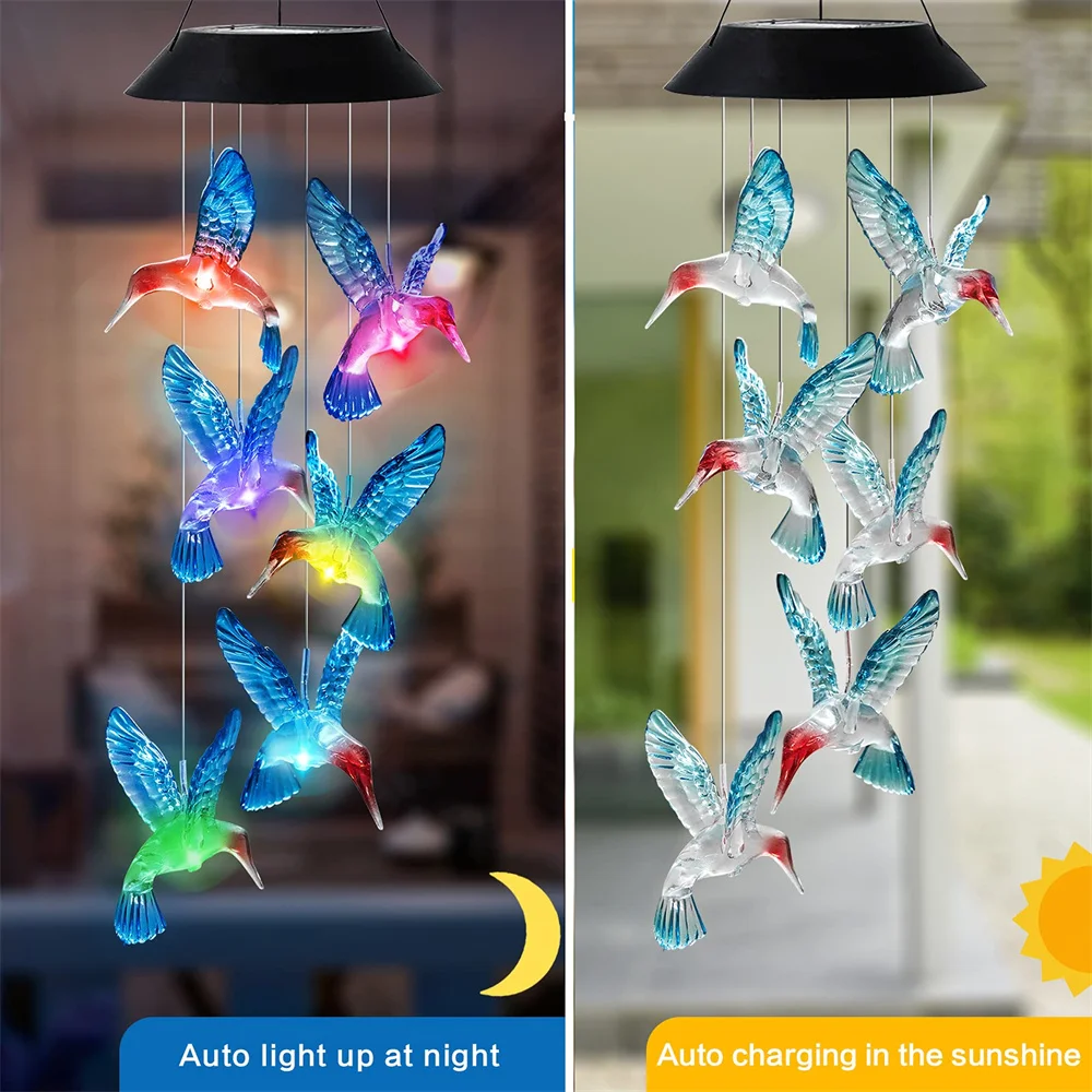 LED Solar Wind Chime Light, Borboleta Pendurada Lâmpada, Impermeável, Colorido, Jardim, Quintal, Home Decor