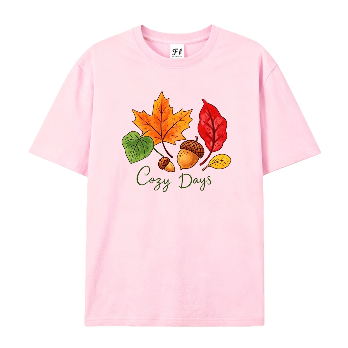 Women Autumn Fall Leaves Acorn Graphic T Shirt Round Neck Casual Short Sleeve Tops Cozy Days Seasonal Loose Daily Wear Tees