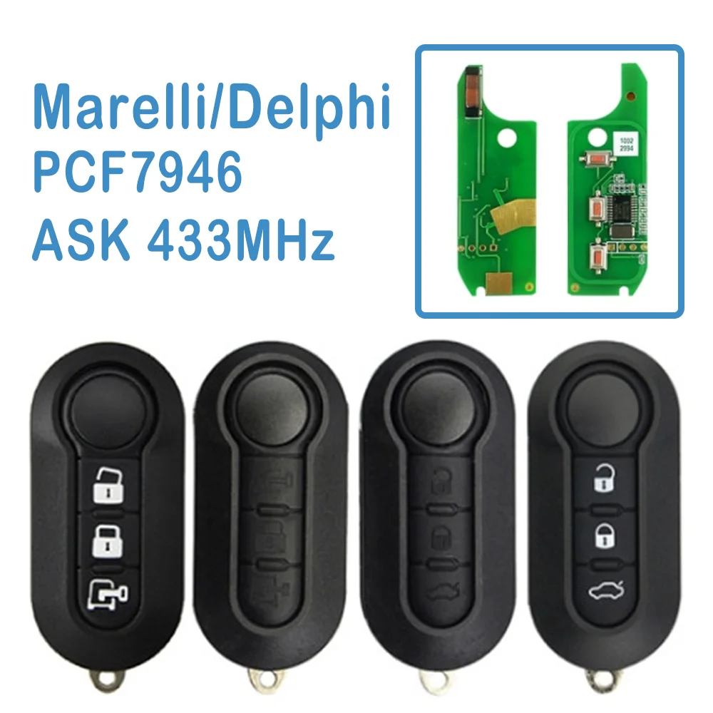 

2 Pcs/lot Auto Smart Remote 2+1 Buttons ASK 433MHz PCF7946 ID46 Chip Marelli/Delphi Replace Car Key For Fiat 2006-2012