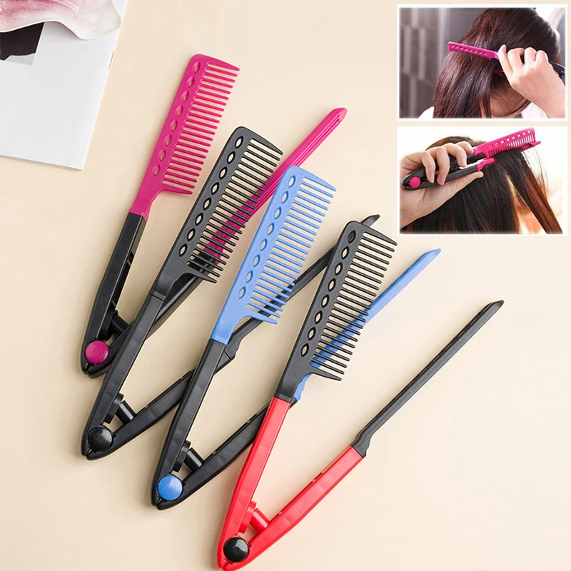 

V Type Hair Straightener Brush DIY Hairdress Tool Hairdressing Combs Natural Hair Styling Curling Comb Hair For Male And Female