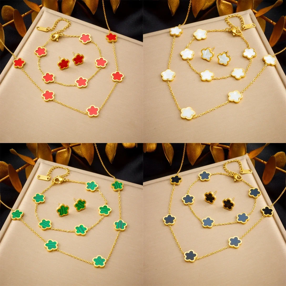 مجموعة أقراط كولورفاست بخمس أوراق البرسيم على شكل زهرة بسيطة وأنيقة صغيرة الحجم عيار 18 قيراط إكسسوارات مجوهرات راقية