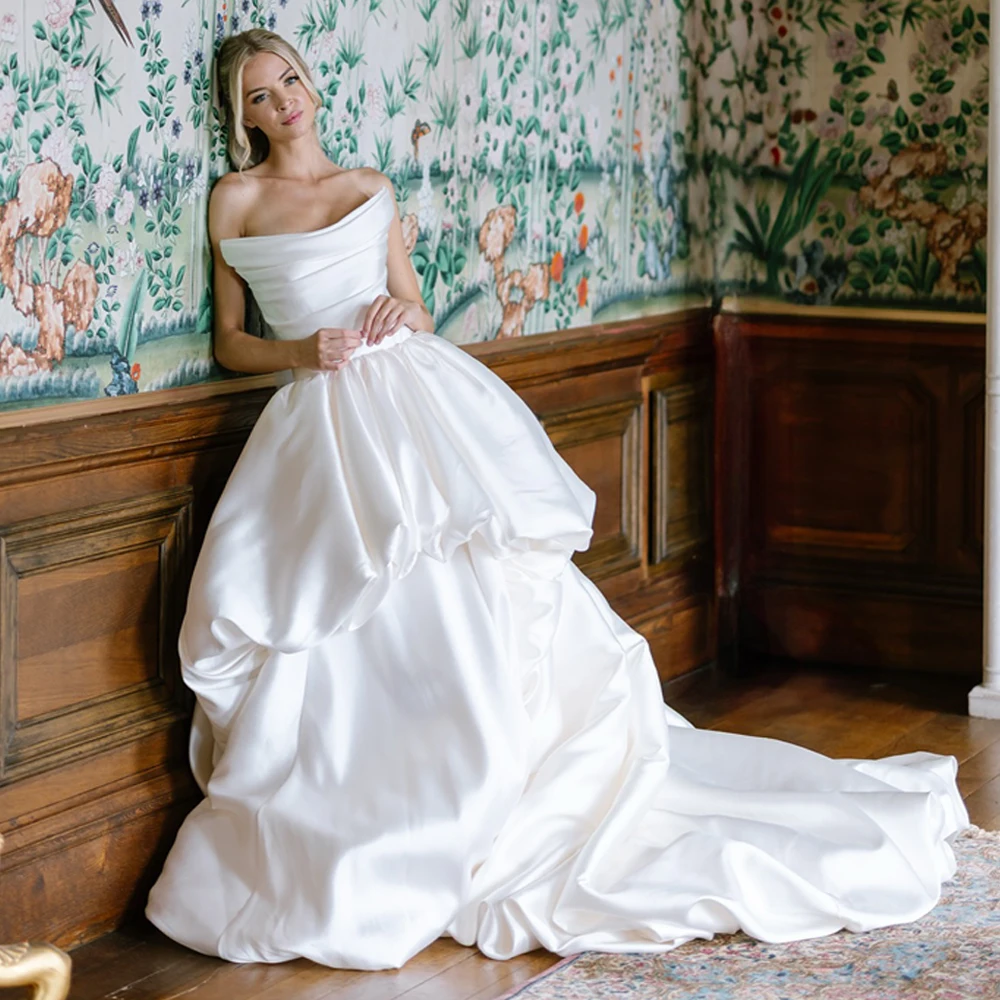 

Newest Strapless Weddings Dresses A Line Layers Bridal Dress For Wedding Back Corset Princess Wedding Dress amanda novias