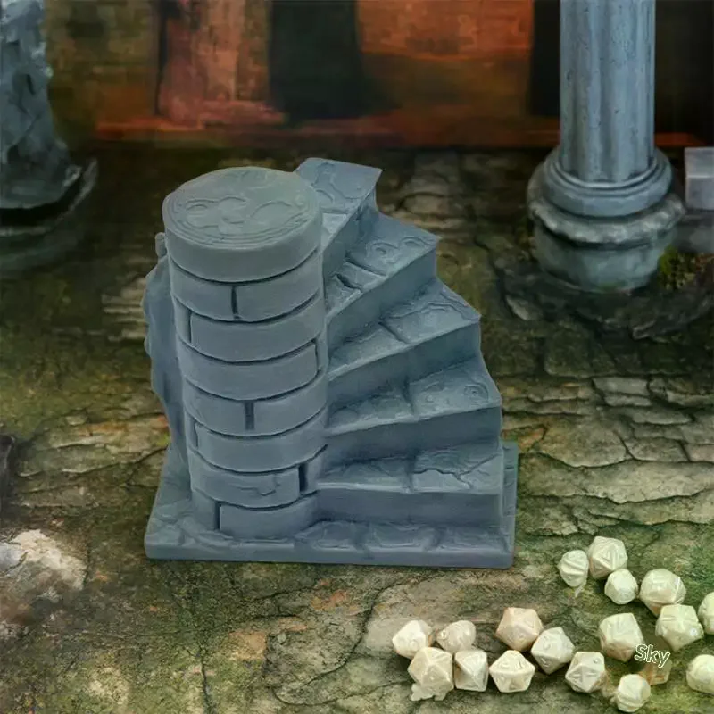 3D Printed Tomb Staircase Ornament Miniature Ruined Landscape Desktop Decoration D&D Wargaming Game Tomb Terrain Staircase Model