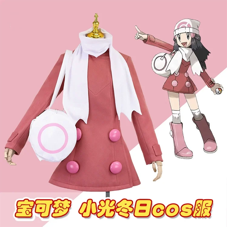 Dawn Hikari Cosplay Costume+Hat+Headwear+Scarf For Halloween Christmas Festival Full set Party Game Comic Con Clothes