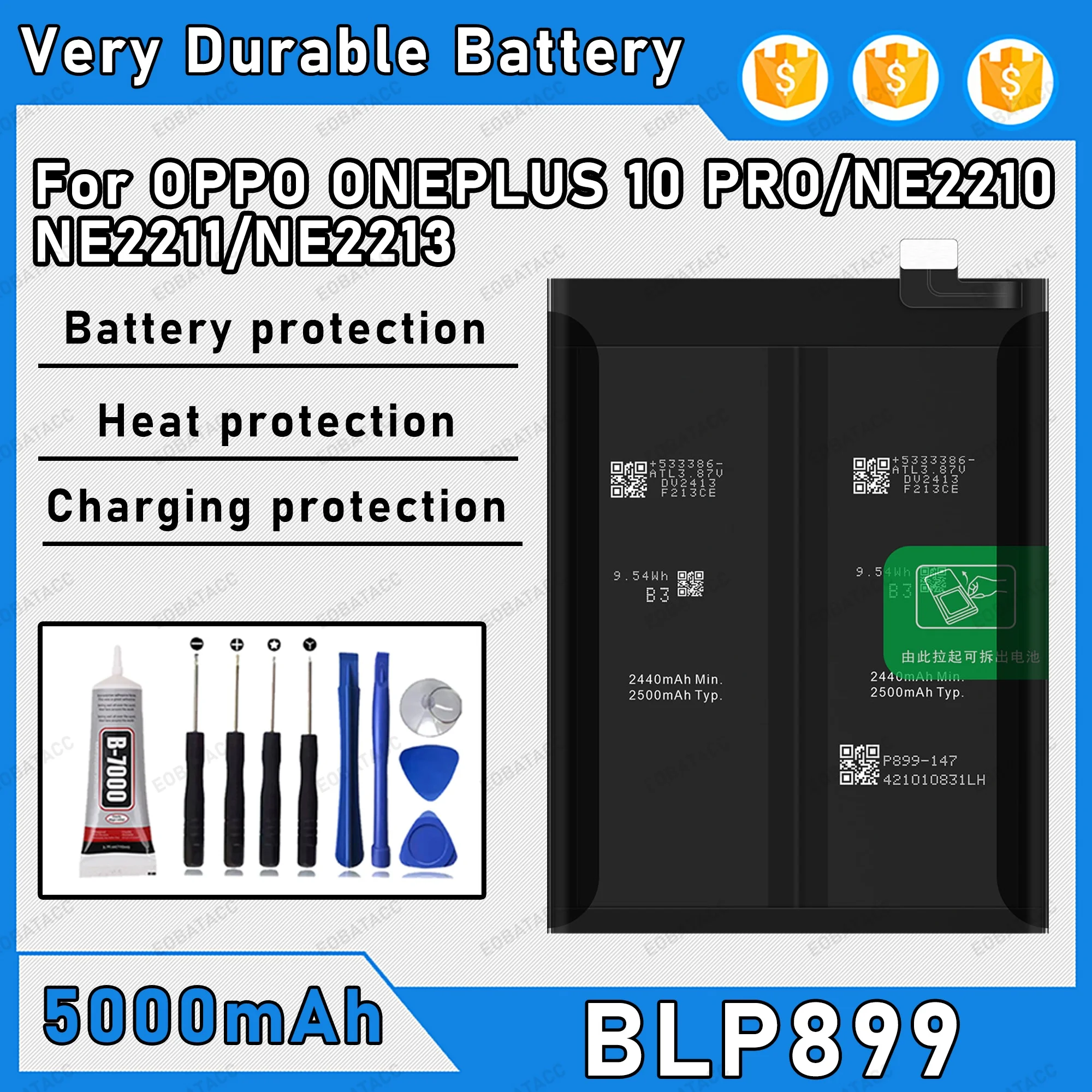 

5000mAh BLP899 Battery For OPPO ONEPLUS 10 PRO/NE2210 Replacement Bateria+Free Tools