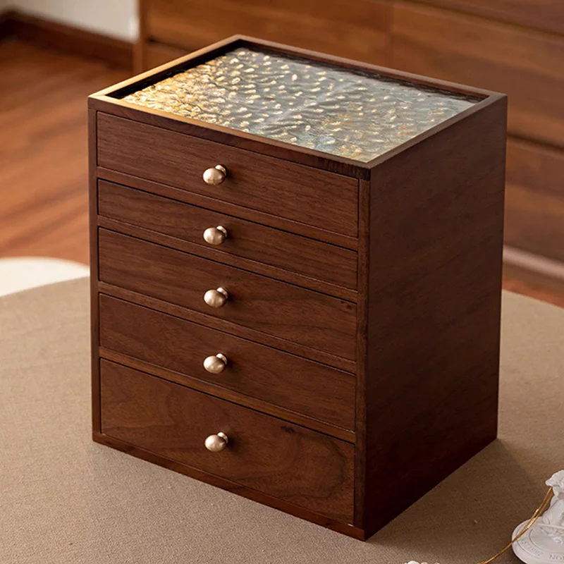 صندوق مجوهرات خشبي فاخر ريترو حلقة تخزين صناديق الزفاف سعة كبيرة عرض المجوهرات عرض الزجاج الشفاف #2