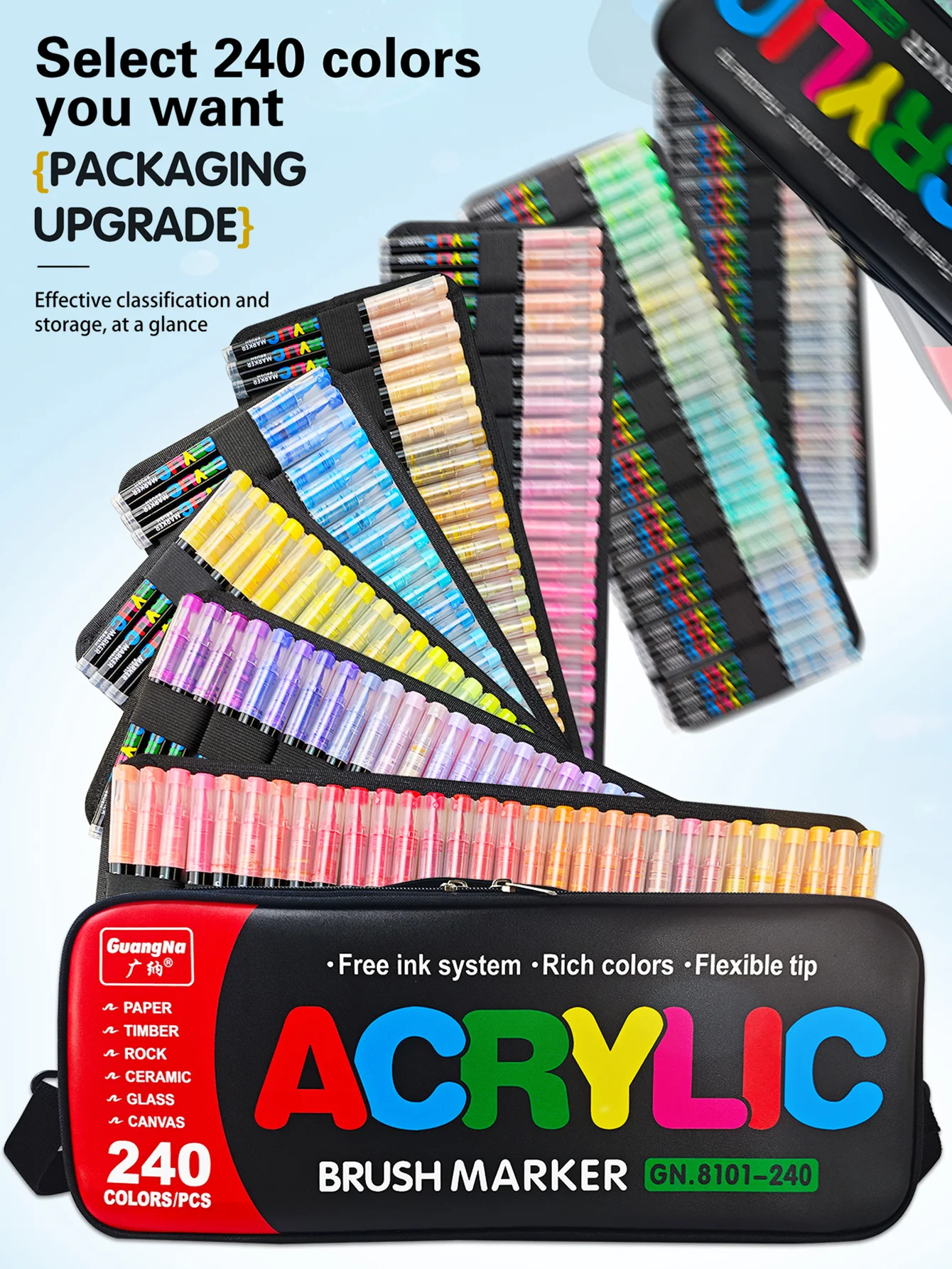 مجموعة GuangNa مكونة من 240 لونًا من علامات طلاء الأكريليك وفرشاة طرف الطلاء لطلاء الصخور هدية المهرجان أقلام فنية ذاتية الصنع تأتي مع حقيبة تخزين