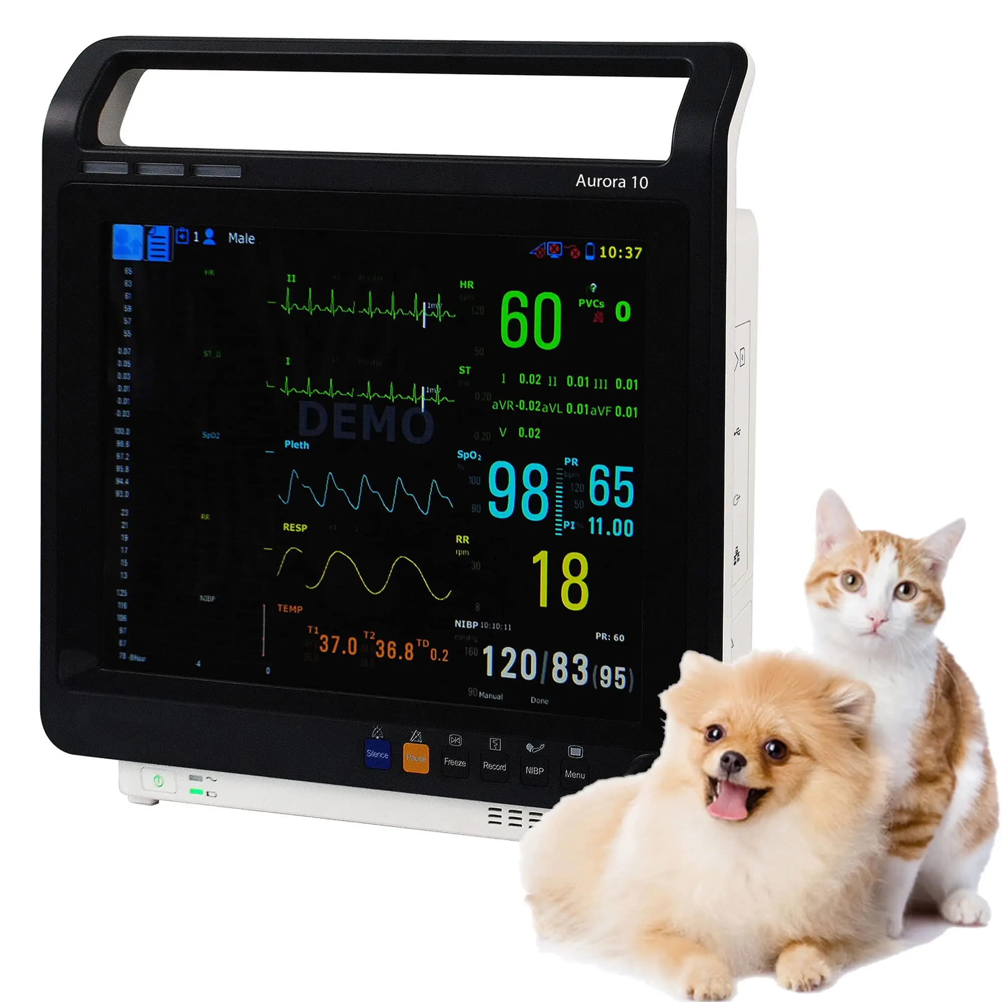 Veterinary Patient Monitor Multiparametric Signos Vitales 6 Parameters, Can be Controlled Suitable for Pet Dog, 10.4 Inch Screen