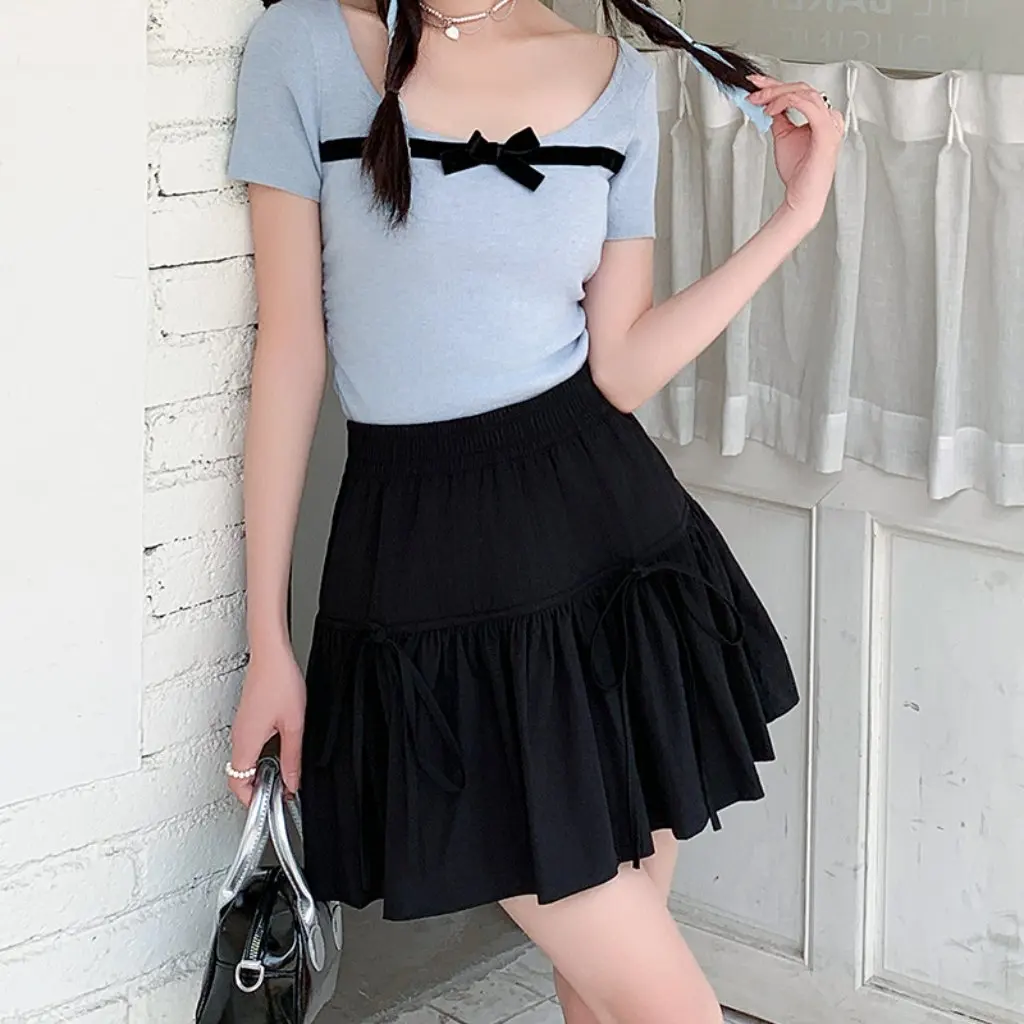 

Women's High Waist Princess Style Cake Skirt with White Bow Casual Summer Elegant Skirt