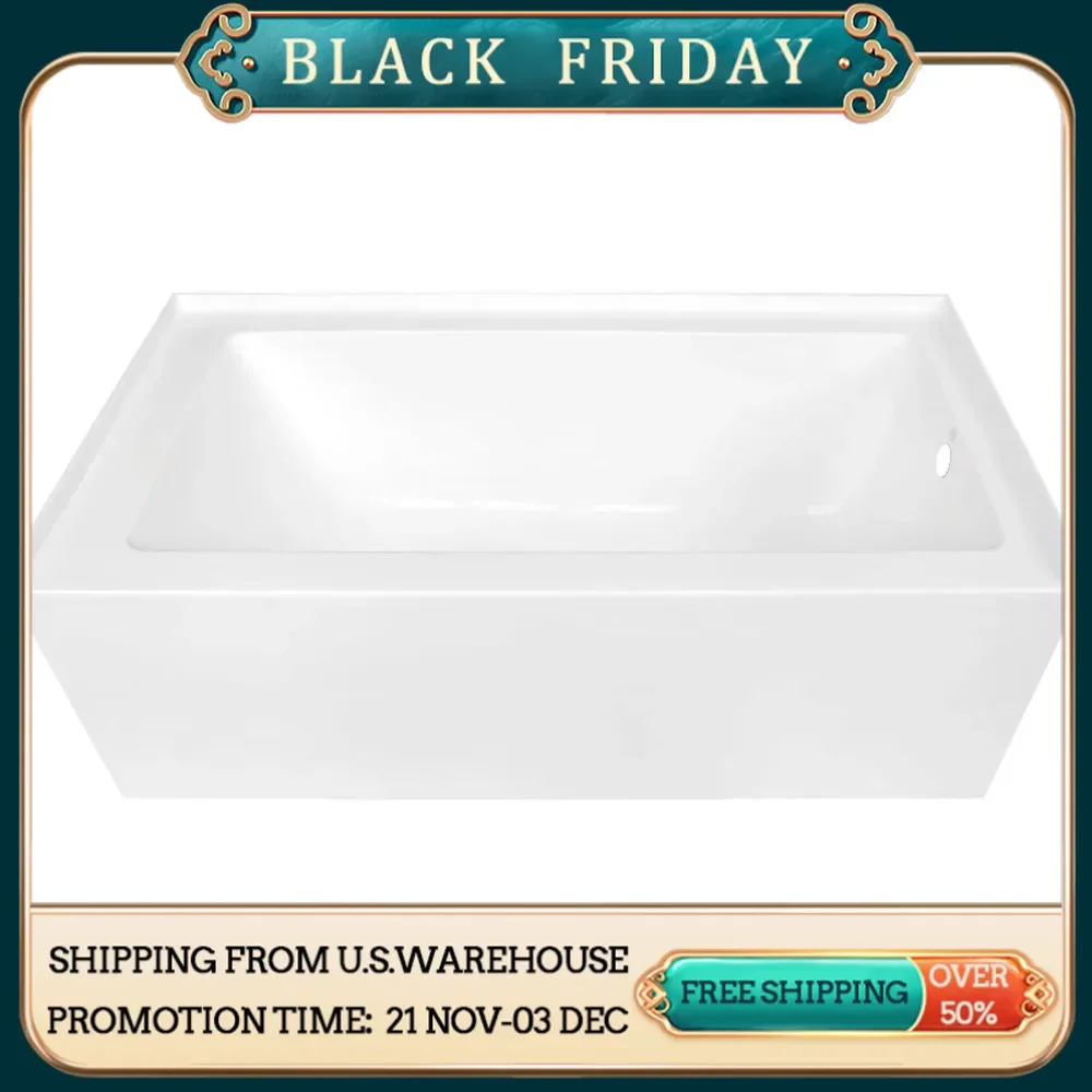 60-Inch Contemporary Acrylic Bathtub with Right Hand Drain and Overflow Holes effortless installation 60