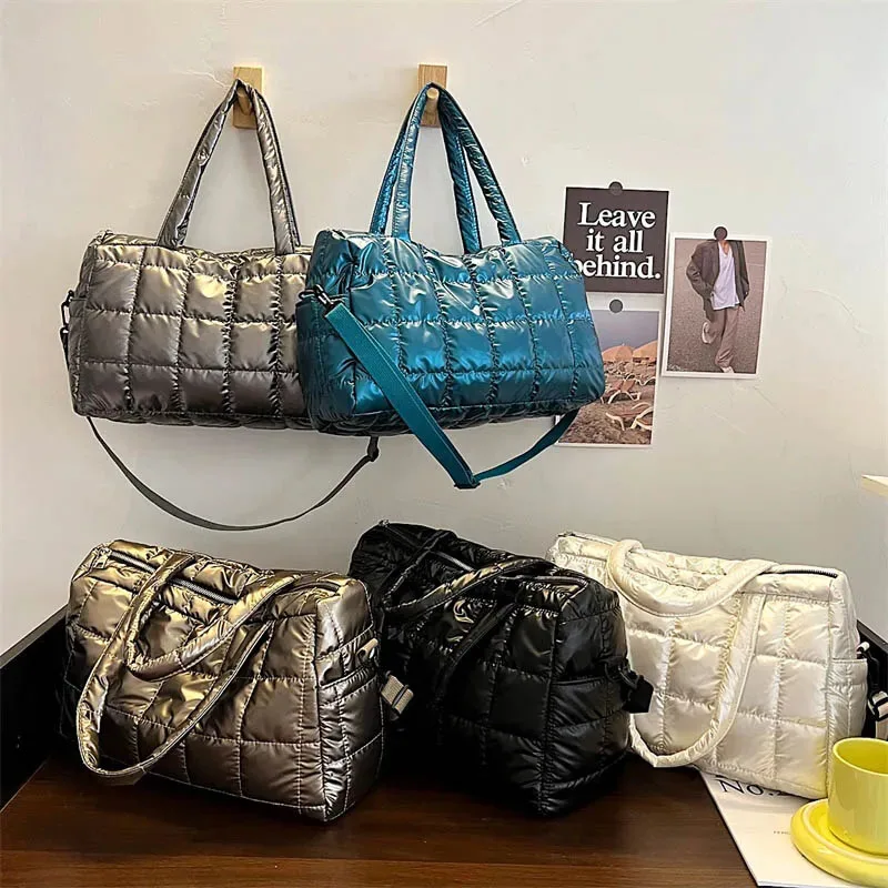 Fashion New Women Down Tote Bag Quilted Space Padded Handbag Shoulder Bag Winter Female Pillow Large Capacity Tote Crossbody Bag