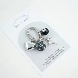 Fashion Creative Billiard Pool Keychain Table Ball Key Ring Lucky 12-sided Dice Black No.8 Key Chain Resin Ball Jewelry Gift