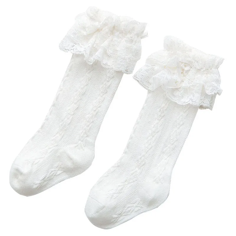 1Pair/Lot Baby Girls Winter Lace Socks Baby White Knee Socks Baby Knitted Warmer Socks Princess Stocking Baby Clothing 0-3Years