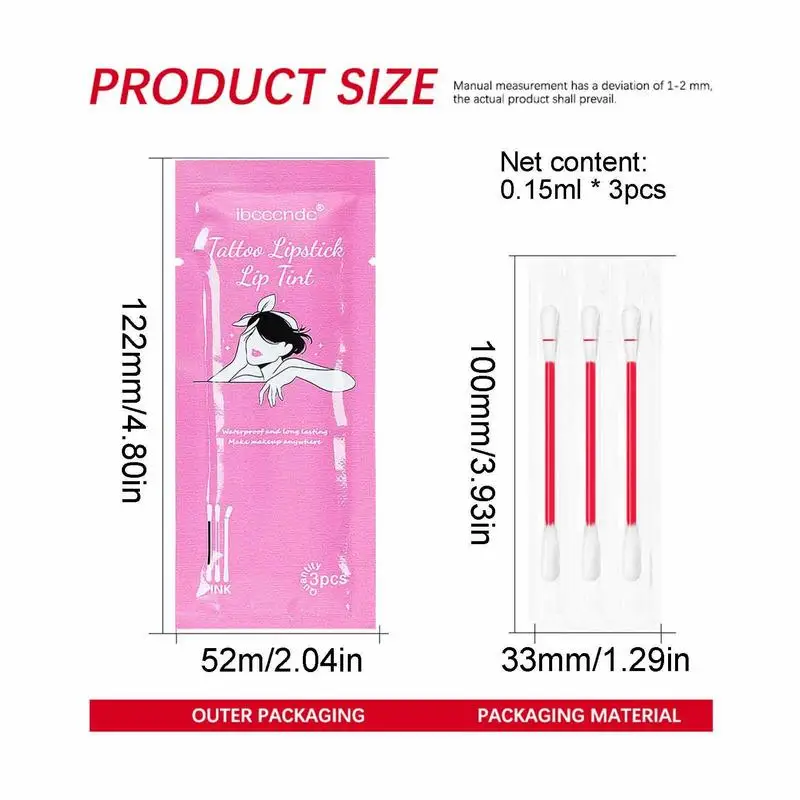 3 Pieces Cotton Stick Lip Stain Matte Lip Tint Waterproof And Long Lasting Liquid Non-Stick Portable Lip Gloss For Women Girls