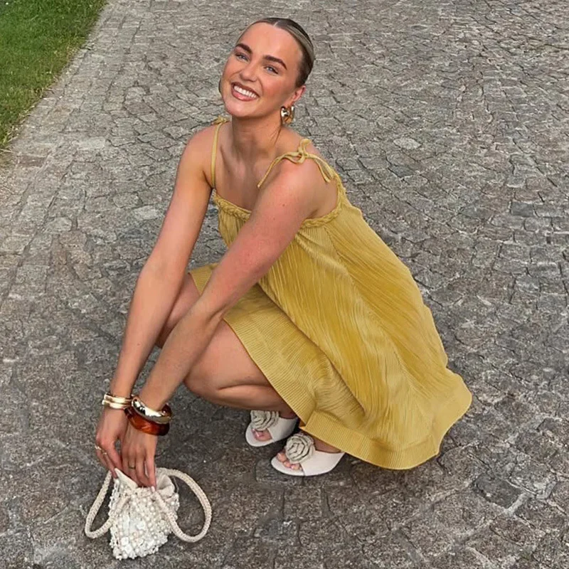 Plisowana Sukienka z Falbankami, Seksowna Sukienka Wieczorowa Klubowa, Jedwabne Sukienki na Cienkich Ramiączkach, Sukienki Damskie na Lato 2025, Elegancka Sukienka Mini na Bal Maturalny