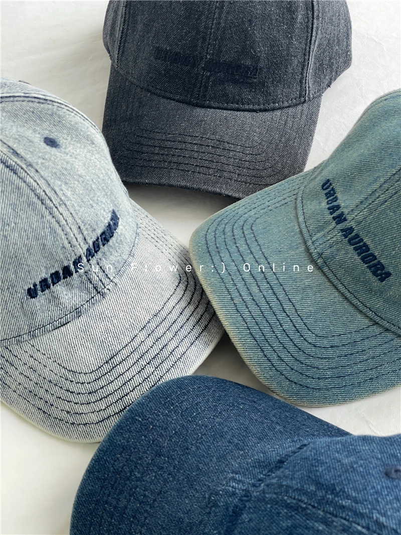 High Quality Wide Brim Distressed All-Matching Jeans Vintage Baseball Cap Female Japanese Style Simple Peaked Cap Male