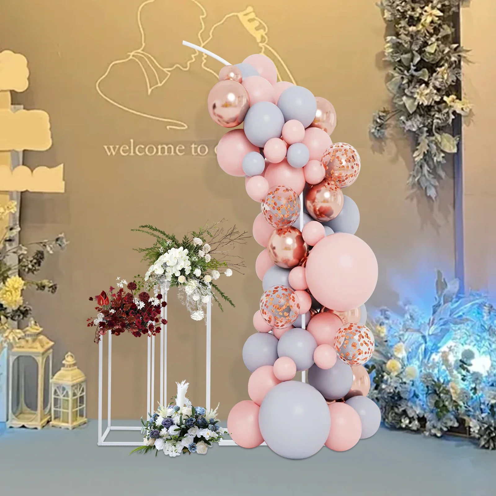 

2M Balloon Arch Stand w/ 2 Flower Stands 80/60CM, Arch Backdrop Stand for Parties, Wedding Flower Stand White