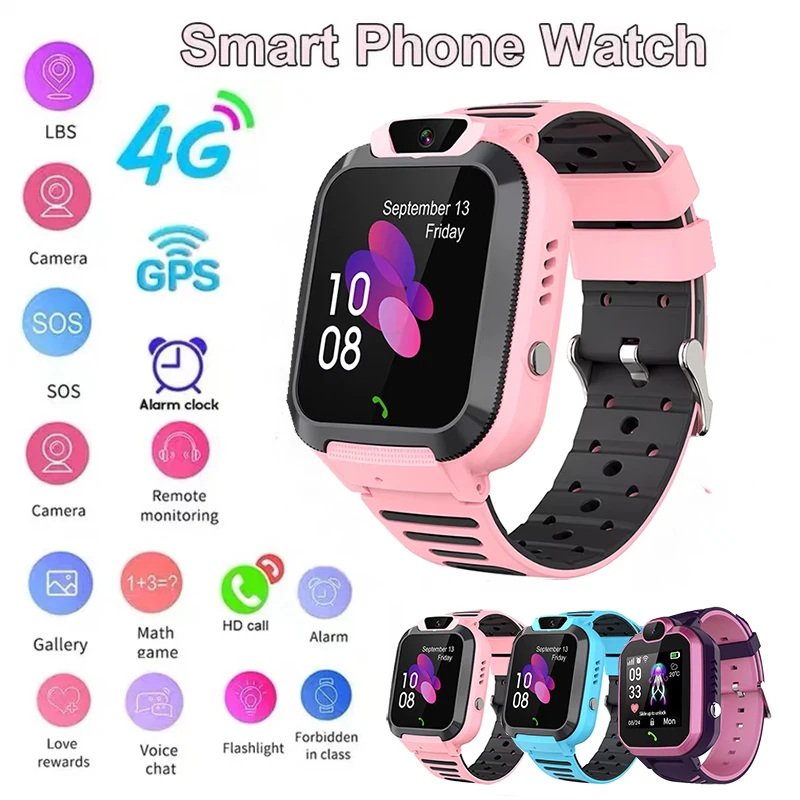 4G Kids Smart Phone Watch GPS Location Long Endurance Video Call Analogue Card Kid Smartwatch Camera Waterproof Upgrade 2024 New