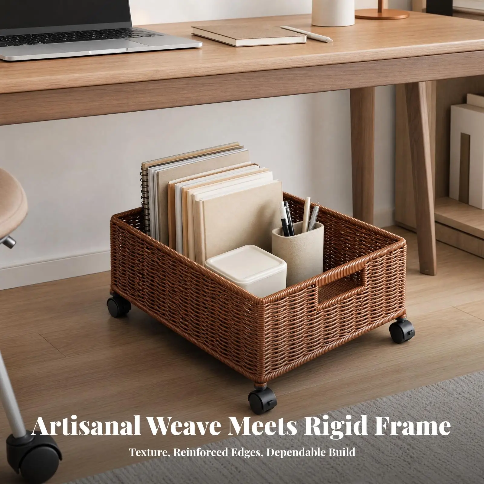 Low Profile Open Lattice Storage Basket on Wheels for Under Bed Closet Shoe Blanket Organizer