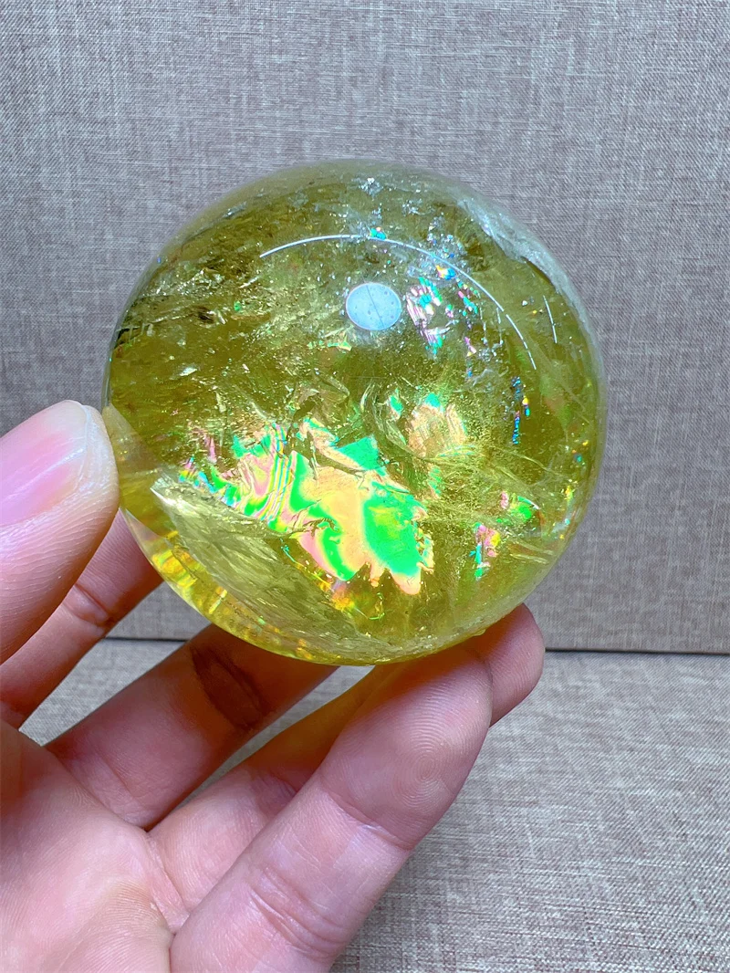 Natural Citrine Sphere With Rain Bow Reiki Healing Stone Home Decoration Exquisite Gift Souvenir Gift