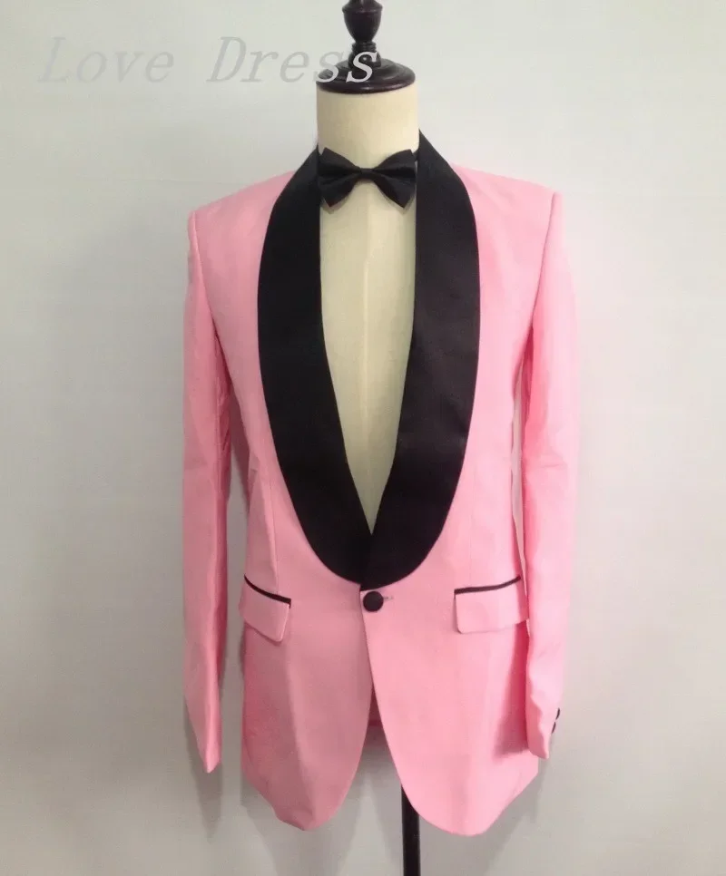 

High Quality Costume Homme Hot Pink Shawl Lapel Men Suits Wedding Suits for Men Groom Blazer Custom Slim Fit 2 Piece Prom Tuxedo