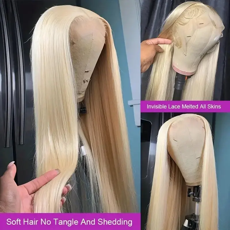 613 Blonde 13x4 HD Lace Frontal Wig 38 Inch 180% Straight Transparent  Pre-plucked Brazilian For Women Human Hair Wig