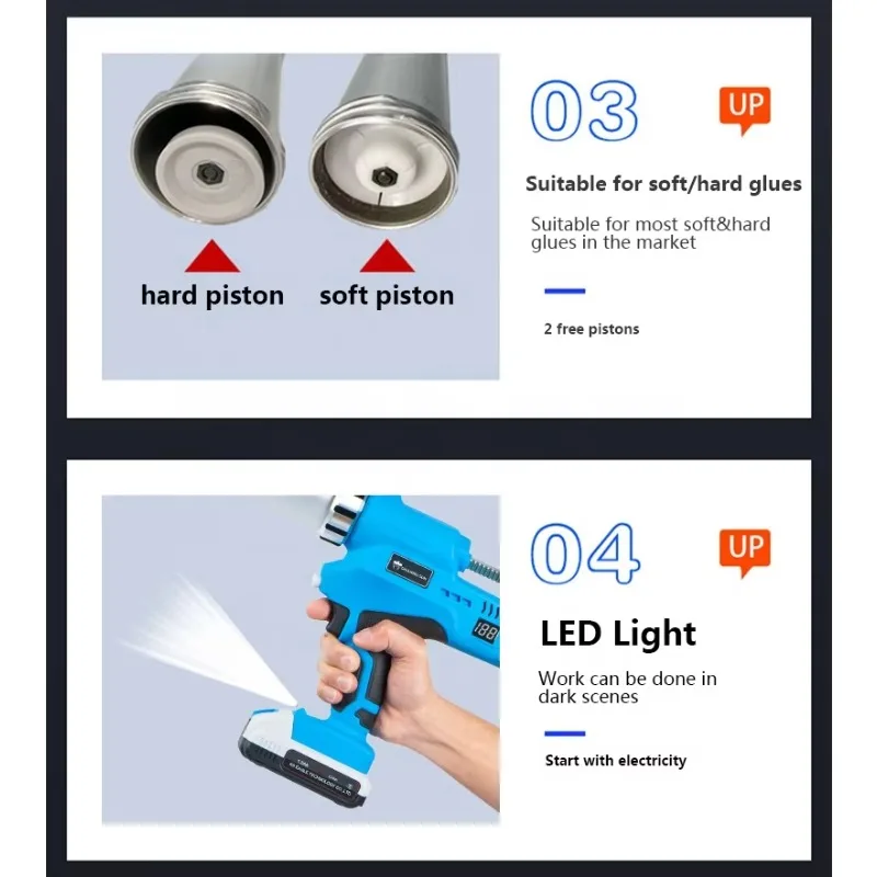 Pistola de calafetagem elétrica sem fio, aplicador de adesivo de vidro de cimento, ferramenta sem fio, máquina de vedação de cola, propulsão, bateria de lítio 21v