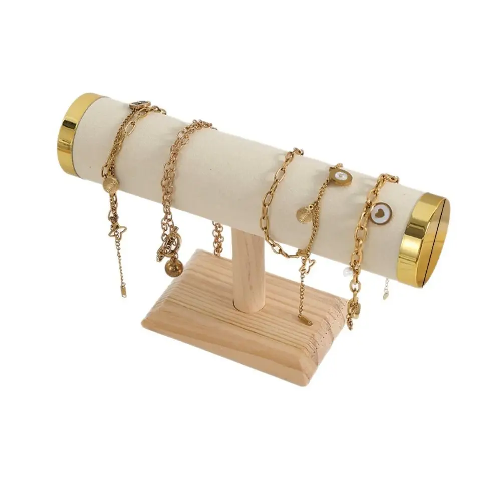 

Т-образная подставка для браслета, деревянная стойка для ювелирных изделий золотого цвета, бархатный органайзер, подставка для хранения ювелирных изделий для женщин и девочек