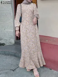 Frauen böhmischen Blumen gedruckt muslimischen Kleid Herbst Sommerkleid Zanzea Mode Langarm lässig Abaya Dubai Truthahn Vestido Robe