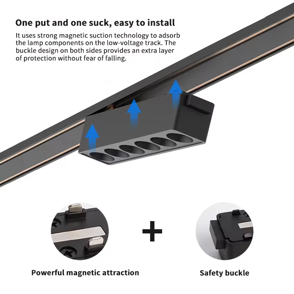 T26 Magnetic Track Light Surface Mount Ceiling Aluminium Rail LED DC48V Home Flood Grille Spotlight 3CCT-Switchable Black White