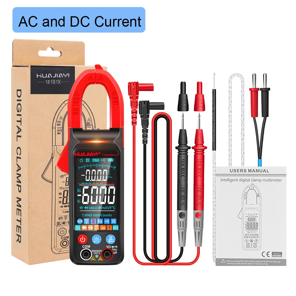 QHTITEC DC/AC Current Digital Clamp Meter 6000 Counts 400A Amp Multimeter Large Color Screen Voltage Tester Car Hz NCV Ohm Meter