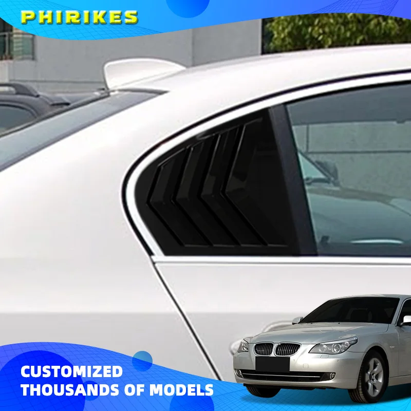 2 PCS For BMW 5 Series E60 2004-2010 Carbon Fiber Look/Gloss Black Rear Side Window Louver Shutter Trim Cover