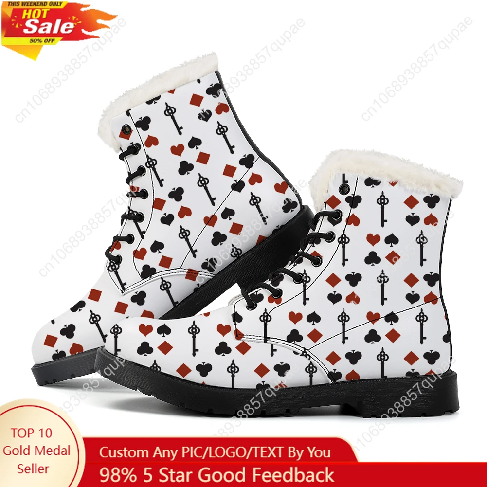 

Плюшевые ботинки с 3D принтом для игральных карт, мужские и женские подростковые ботинки в стиле хип-хоп, повседневные легкие ботинки высокого качества, обувь на заказ