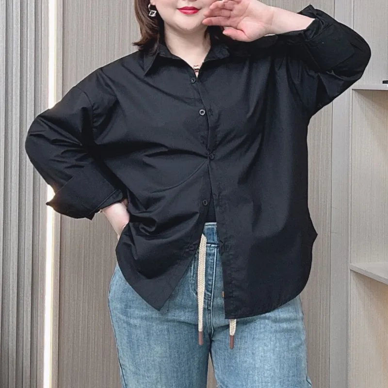 Spring 2024 New Lazy Wind Loose long-sleeved Shirt Women Plus Size Casual Lapel Pure Cotton Lyocell Top