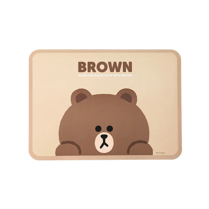 Brown pelúcia isolamento tapete para crianças, tapete estilo kawaii com design dos desenhos animados, para a mesa do almoço e decoração de casa