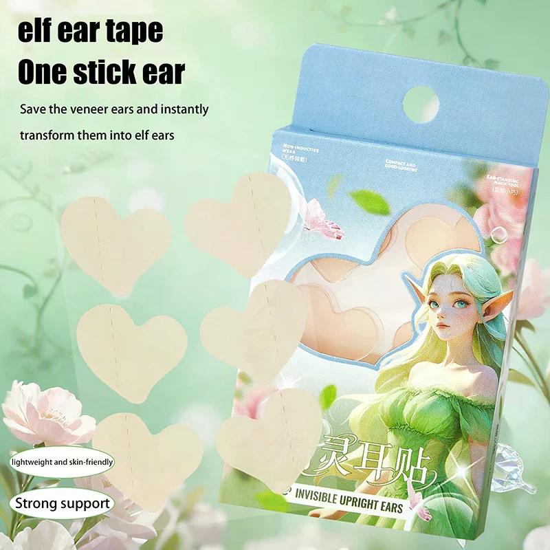 Adesivi per supporto per l'orecchio da elfo a forma di cuore Correttore per l'orecchio invisibile Toppe per supporto del lobo dell'orecchio Adesivi per il viso a V per il trucco dell'orecchio da elfo Facile da usare