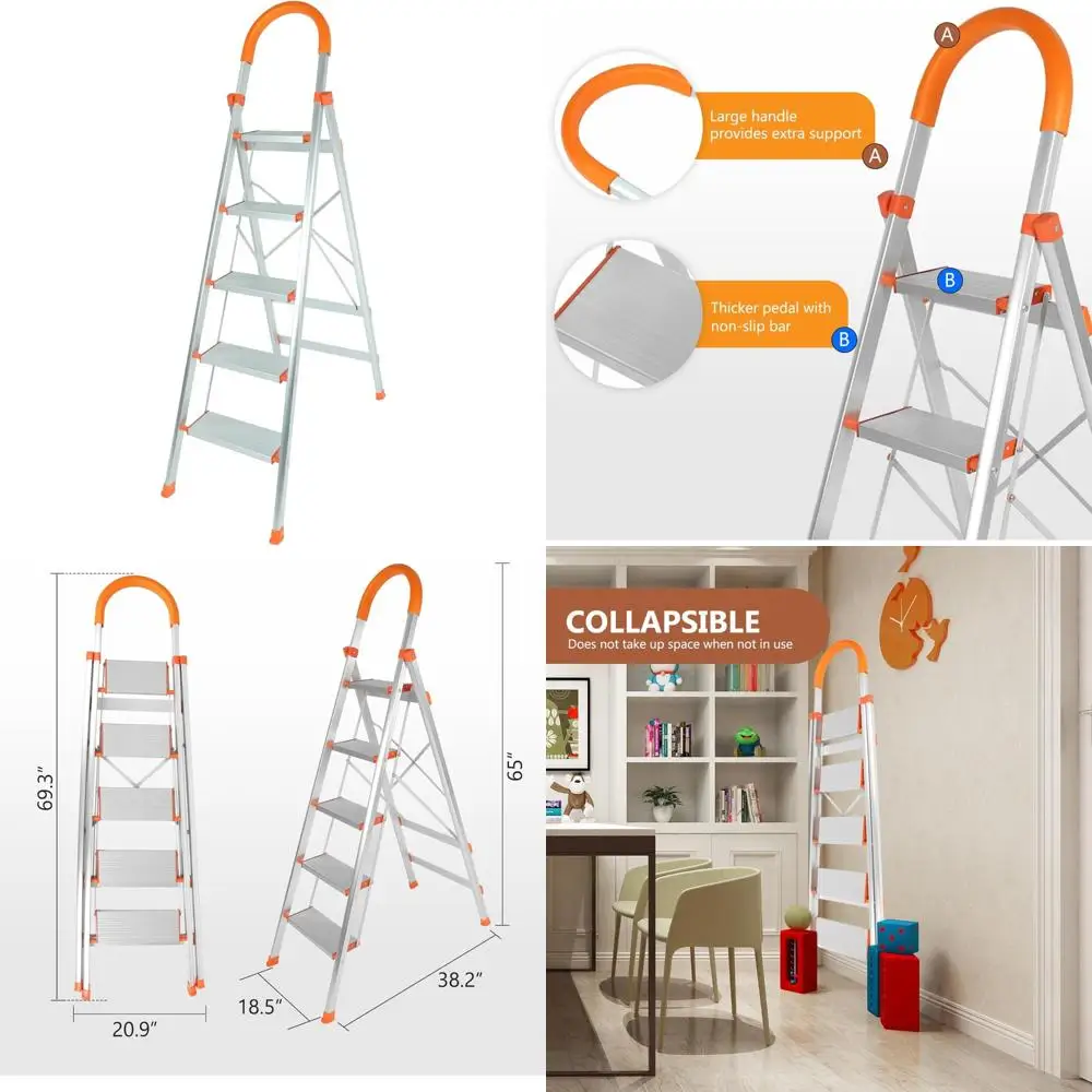 

складная алюминиевая 5-ступенчатая лестница с противоскользящей резиновой направляющей для домашнего использования