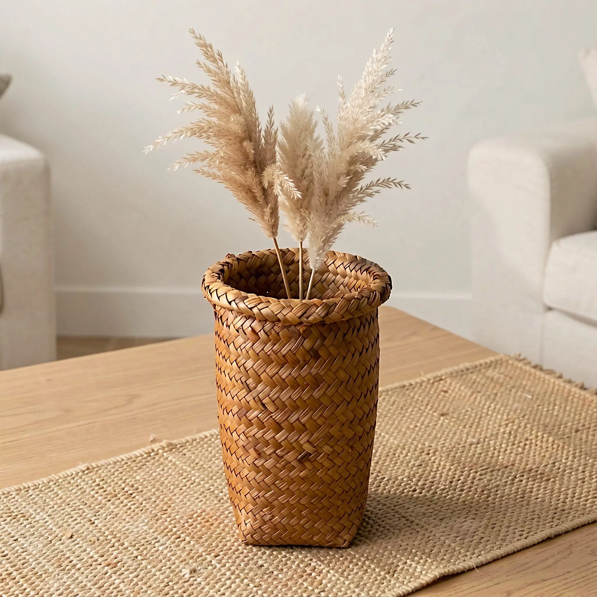 Woven Flowerpot Basket Handcrafted Straw Plant Holder Decorative Storage Planter Basket for Garden Desktop Indoor Outdoor