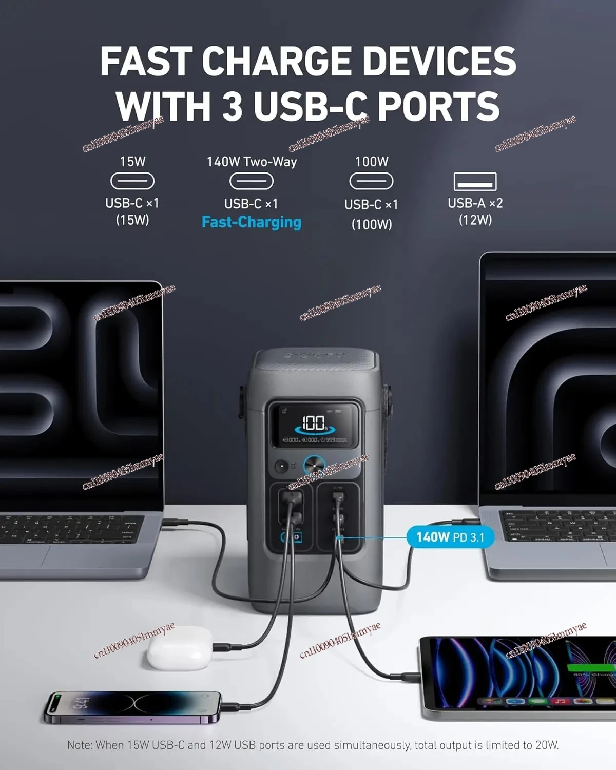 

C200 DC Power Bank Station 60,000mAh, 192Wh Portable Power Station LiFePO4 Battery for Outdoor Camping