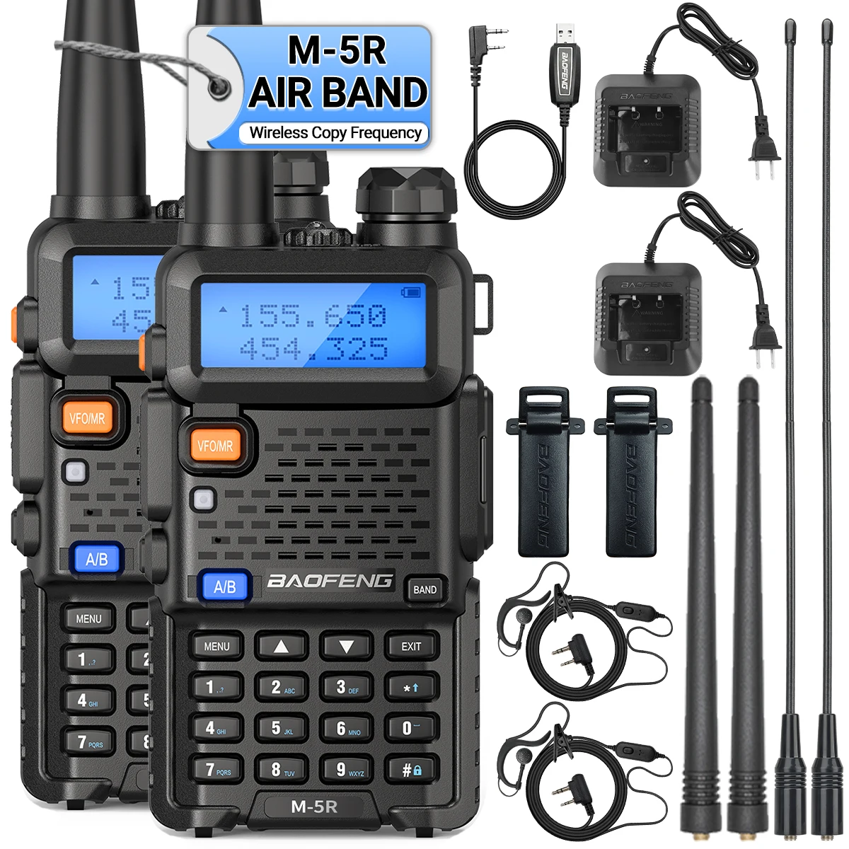 1/2 Baofeng M-5R 에어 밴드 워키토키, 풀 밴드 무선 복사 주파수, 장거리 VHF UHF UV-5R K5 휴대용 햄 양방향 라디오 