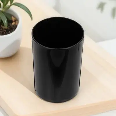 

1pcs Pen Holder Round Desk Organizer Black Plastic Large Capacity Easy to Clean Stylish Pencil Cup for Office Use