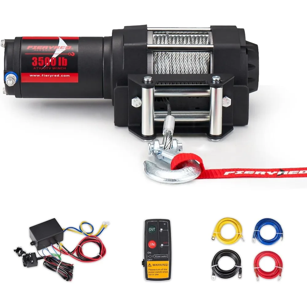 ATV/UTV Winch- 12 V 3500LBS Electric Winch with Steel Cable, Wire and Wireless Remote Control, Roller Fairlead, IP67 Waterproof