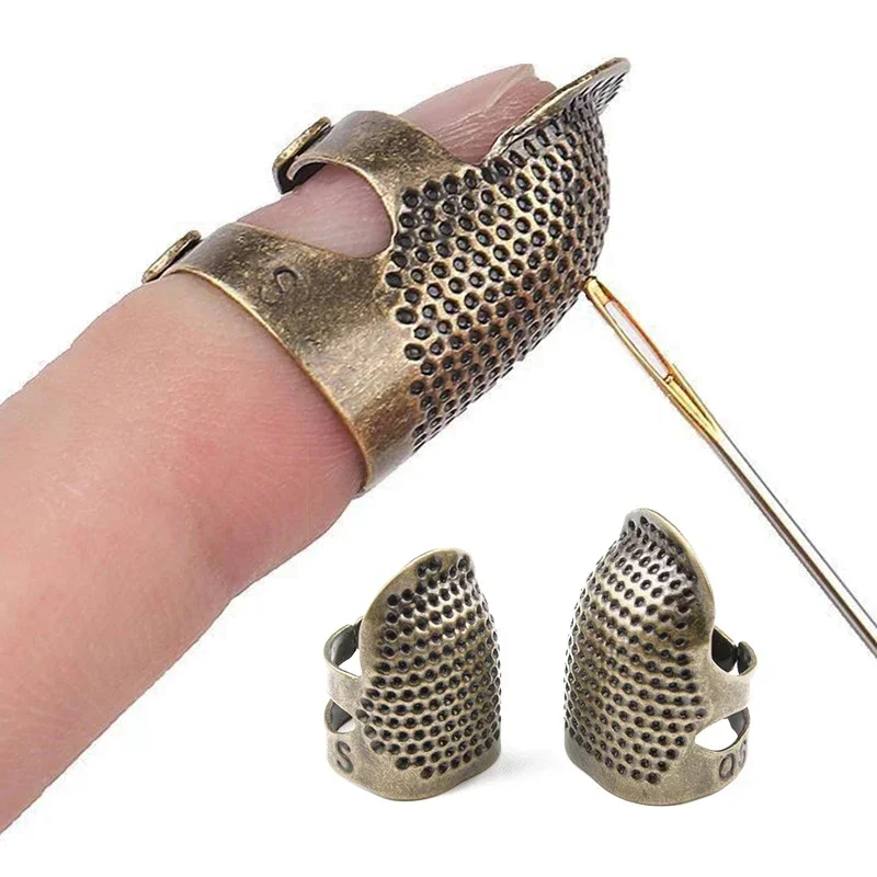 2pc Antique Bronze Adjustable Embroidery Thimble with Ring Needle Press Hoop Finger Cot Finger Protector Sewing cucito sartoria