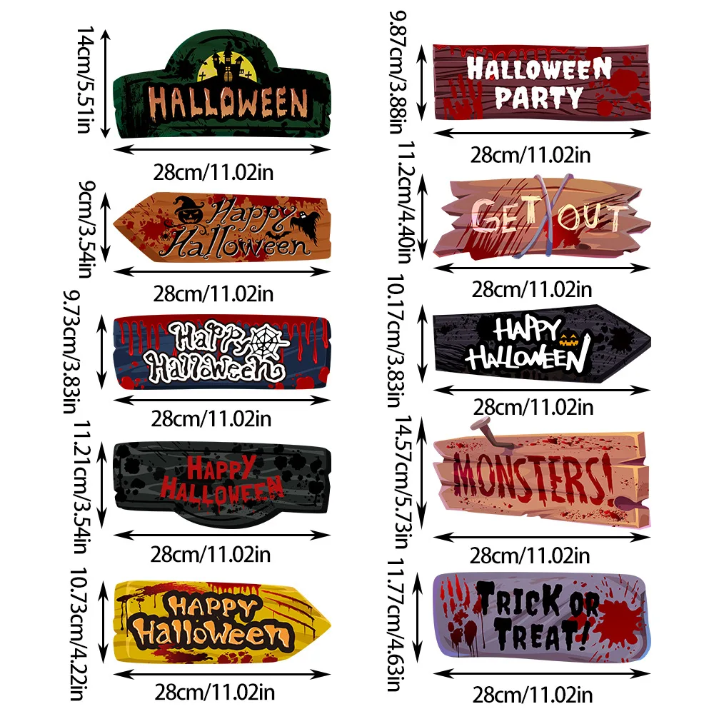 

10PCS Halloween Road Sign Stakes Scary Direction Sign Decoration Props Halloween Party Atmosphere Decoration Holiday Gift