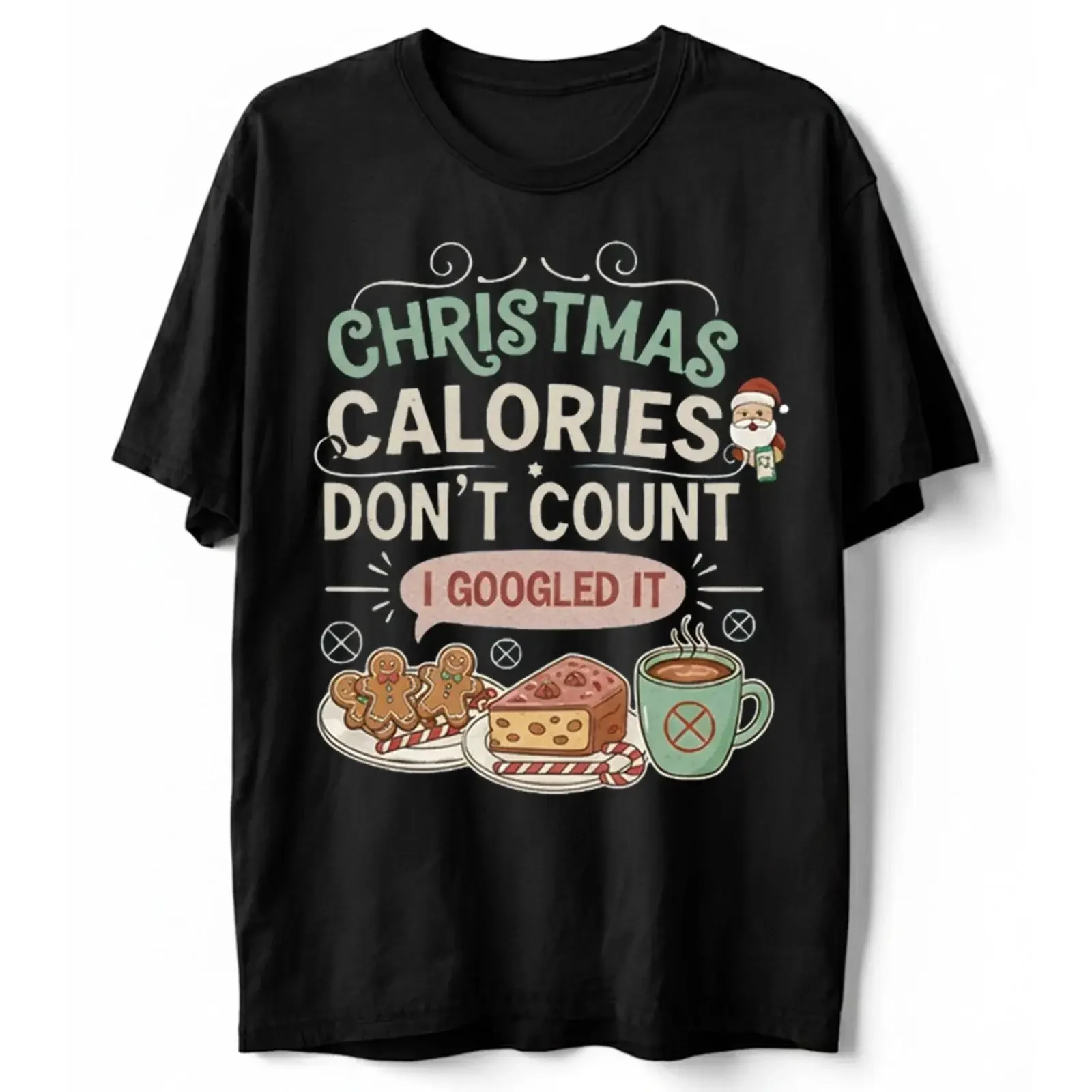 Funny Christmas T shirt calories don't count sarcastic food lover vintage Washed Unisex fashion designer clothes graphic Soft