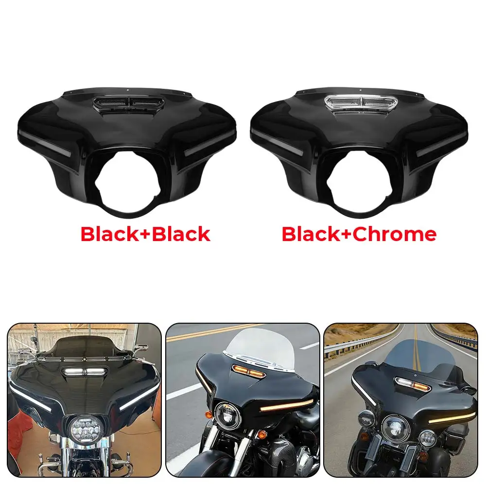 

1 Pcs Fairing With Led Signal Light Bar Fit For Harley Touring Electra Glide Street Glide Tri Glide 2014-2025 Chrome/Black Vent